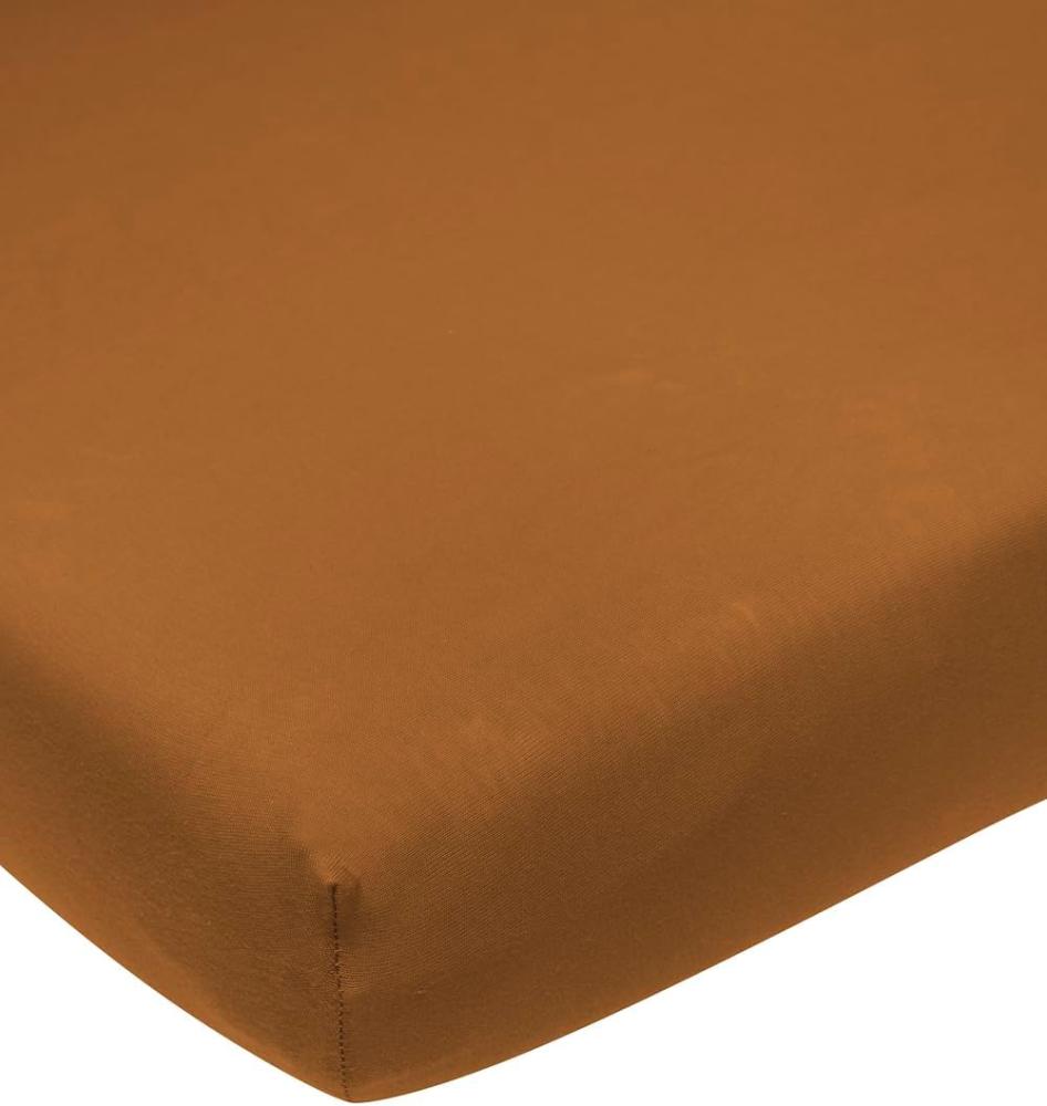 Meyco Home Basic Jersey Uni Spannbettlaken Doppelbett (Bettlaken mit weicher Jersey-Qualität, aus 100% Baumwolle, perfekte Passform durch Rundum-Gummizug, Maße: 180 x 210/220 cm), Camel Bild 1