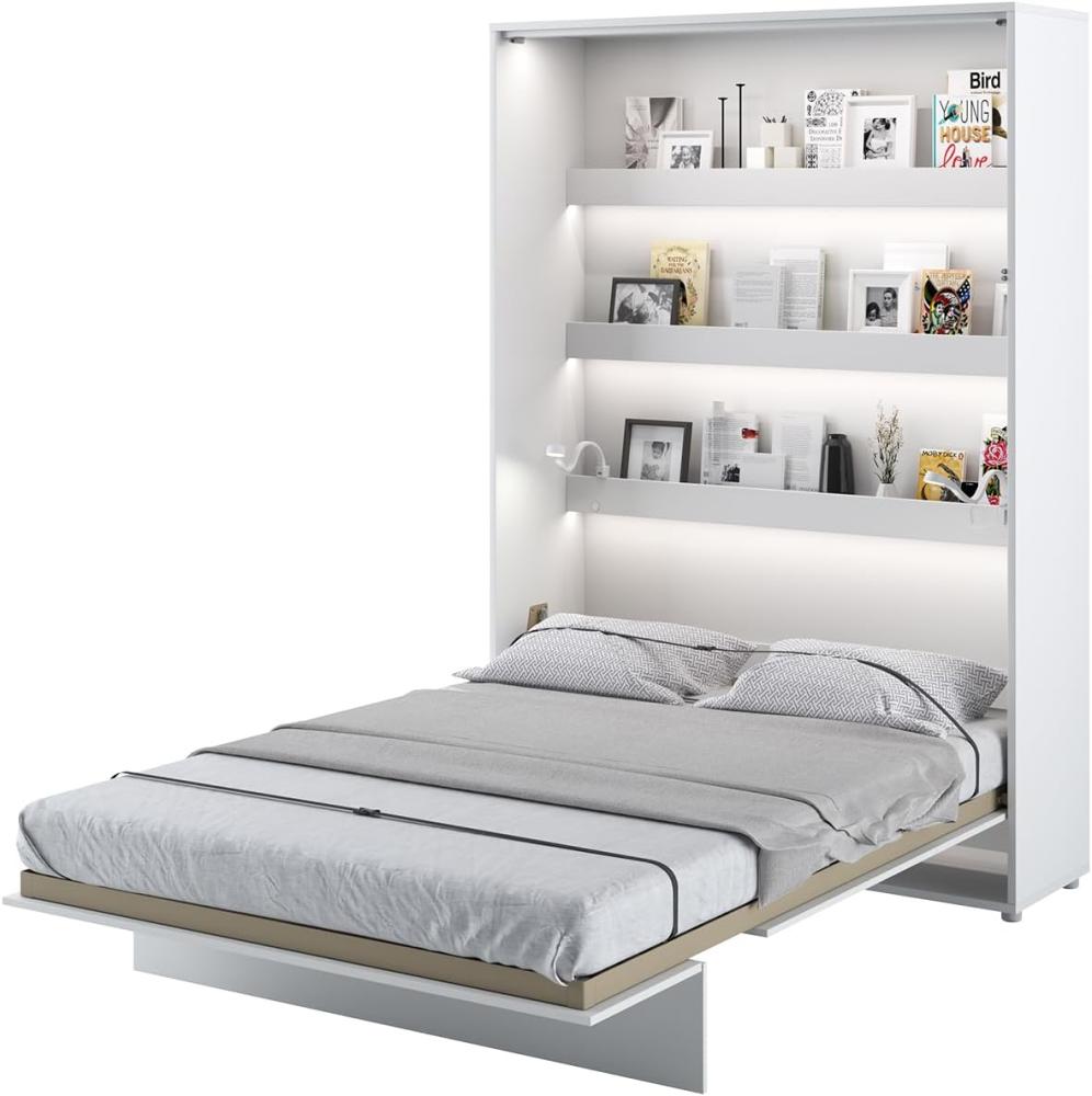 MEBLINI Schrankbett Bed Concept - BC-01 - 140x200cm Vertikal - Weiß Hochglanz/Weiß mit Matratze - Wandbett mit Lattenrost - Klappbett mit Schrank - Wandklappbett - Murphy Bed - Bettschrank Bild 1