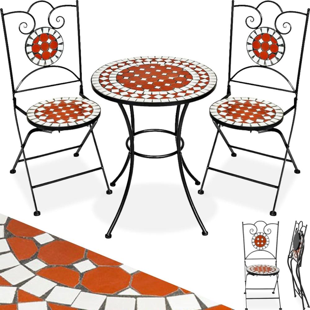 tectake Gartenmöbel Set Mosaik mit 2 Stühlen und Tisch - braun Bild 1