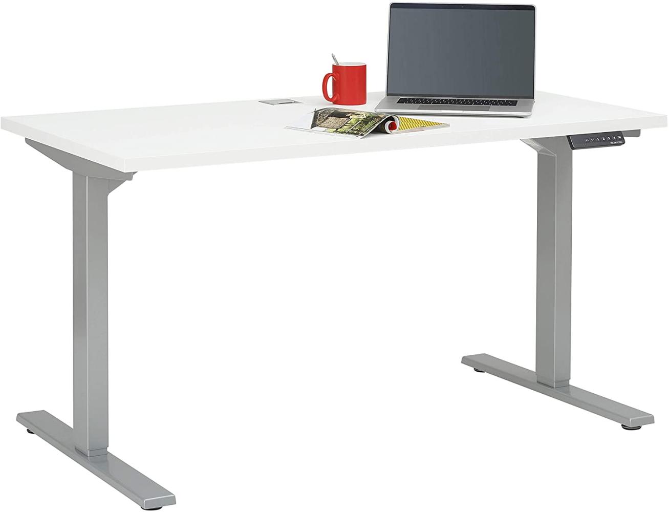 MAJA Möbel eDJUST Schreibtisch, Metall platingrau-weiß matt, ca. 135x120x68 cm Bild 1