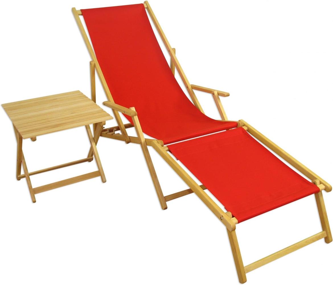 Liegestuhl Gartenliege rot Fußteil Tisch Sonnenliege Holzliege Gartenmöbel 10-308 N F T Bild 1