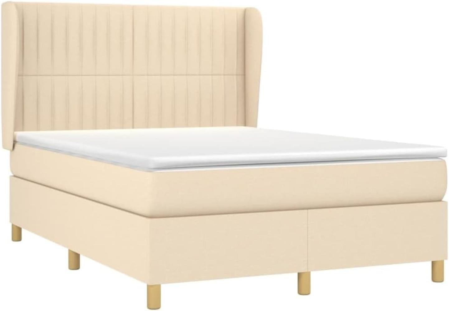 vidaXL Boxspringbett mit Matratze Creme 140x190 cm Stoff Bild 1