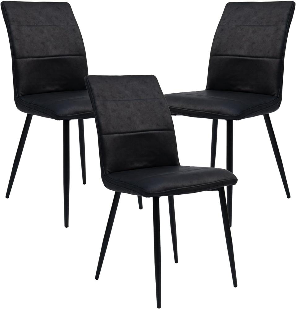 Moderne Esszimmerstühle in Lederoptik - bequeme Stühle mit abgesteppter Vorderseite und bezogener Rückseite - gepolsterte Küchenstühle mit gebogener Rückenlehne für mehr Sitzkomfort Schwarz 3 St. Bild 1