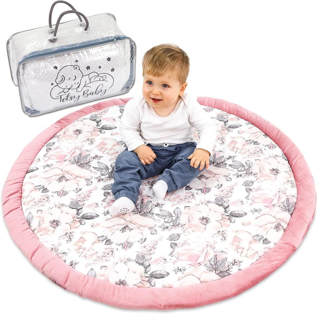 Bodenkissen Kinder 100 cm - Kuschelecke Kinderzimmer Boden Matratze Rund Krabbeldecke für Baby Gepolstert Rose Bild 1