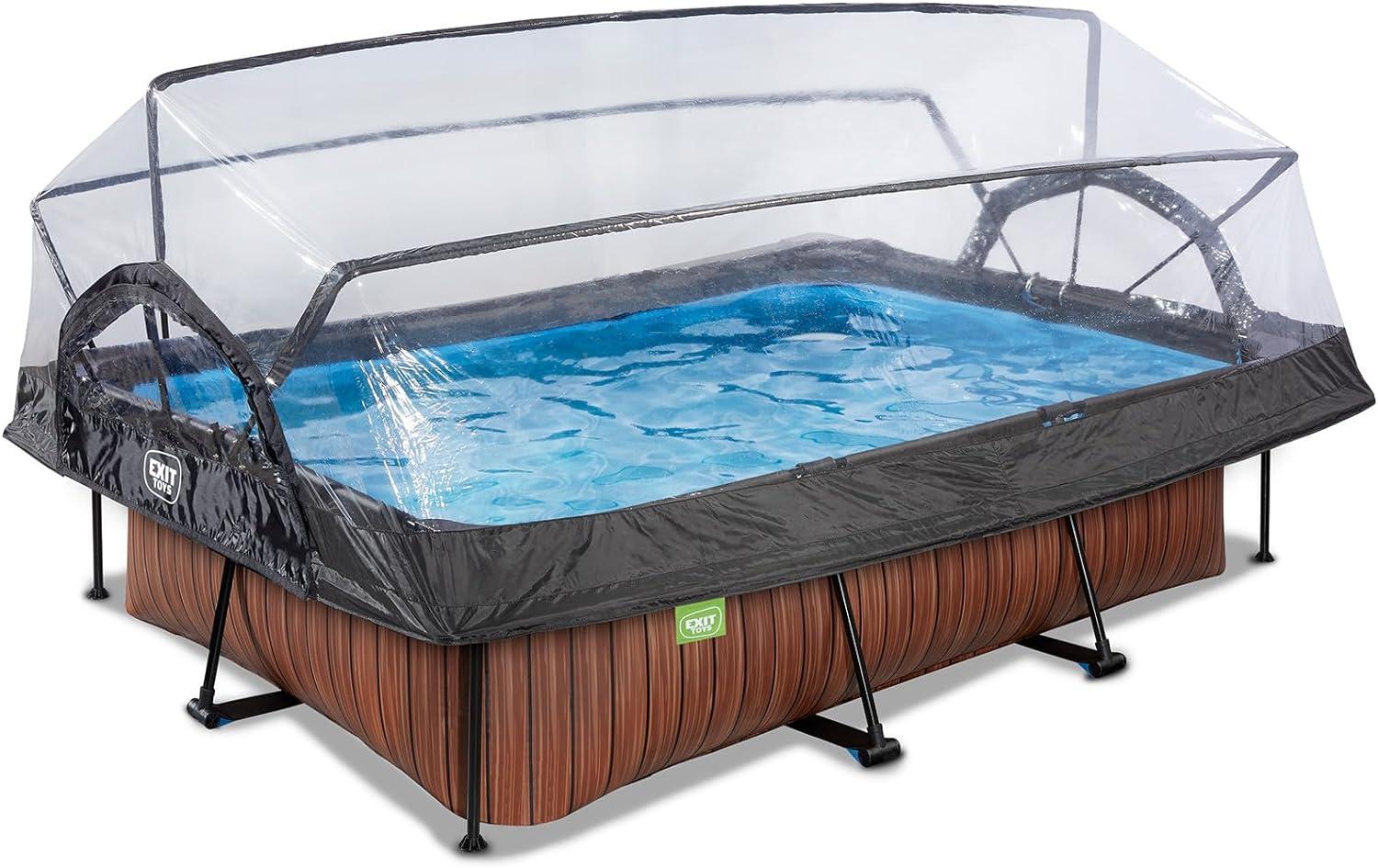 EXIT Wood Pool mit Abdeckung und Filterpumpe - braun 220x150x65cm Bild 1
