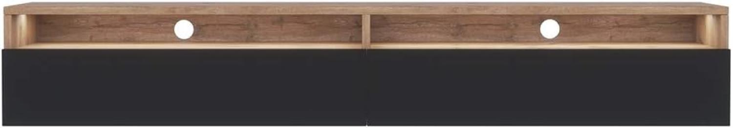 Selsey REDNAW - TV-Schrank/modernes TV-Board für Wohnzimmer, stehend/hängend, 180 cm breit (Wotan Eiche Matt/Schwarz Hochglanz mit LED) Bild 1