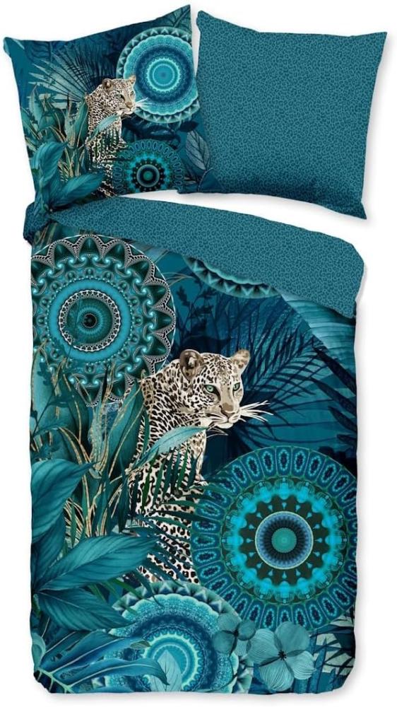 hip Flanell Bettwäsche 135x200 Alvise Leopard Mandala Wende Blätter petrol 30951 Bild 1