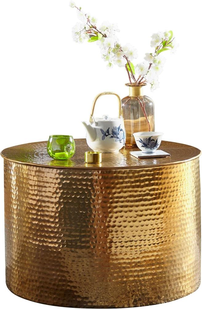 Wohnling Couchtisch RAHIM 61 x 40,5 x 61 cm Aluminium Beistelltisch orientalisch rund, Gold Bild 1