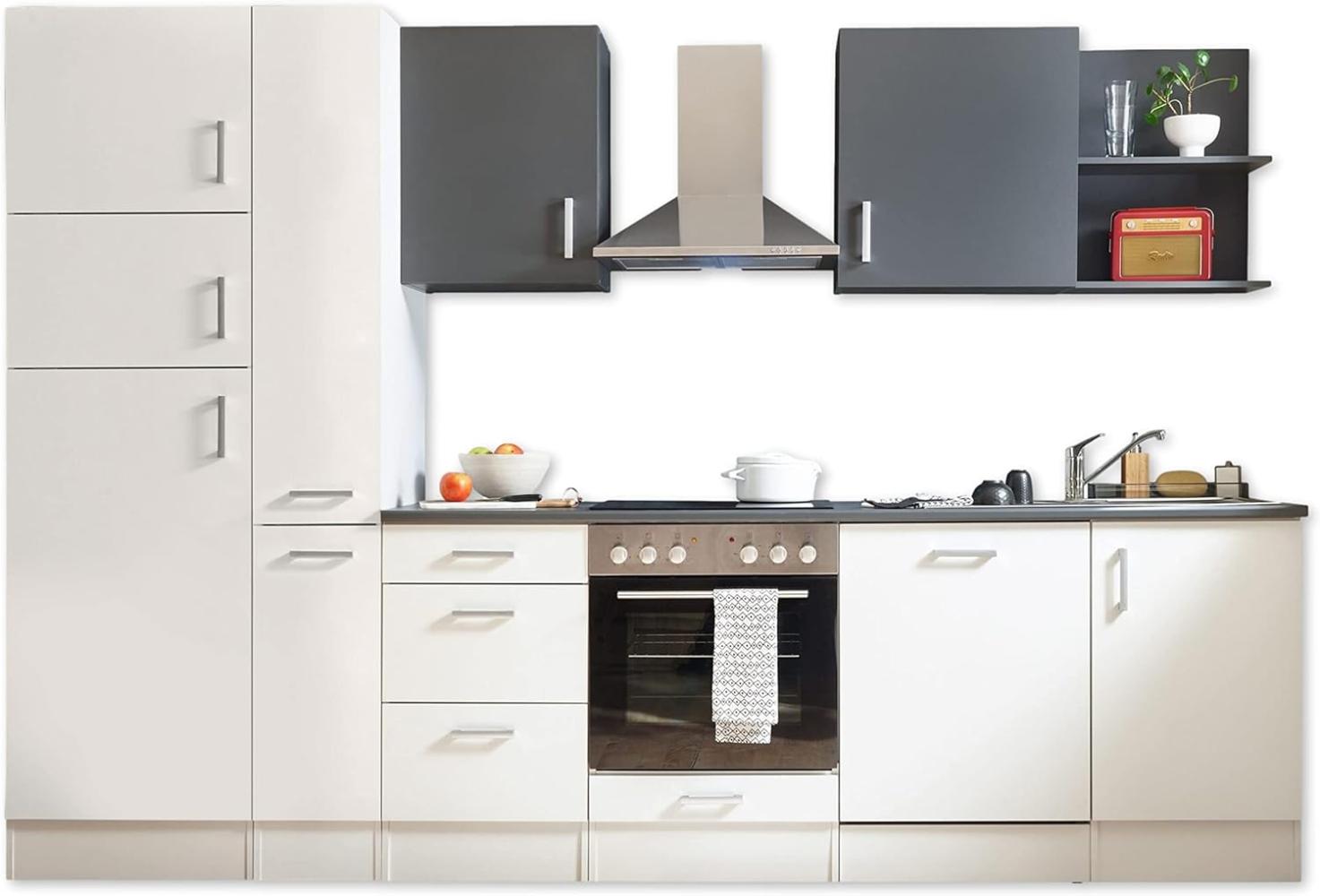 Stella Trading Corner 310 Moderne Küchenzeile ohne Elektrogeräte in Weiß, Anthrazit-Geräumige Einbauküche mit viel Platz und Stauraum, 310 x 211 x 60 cm Bild 1