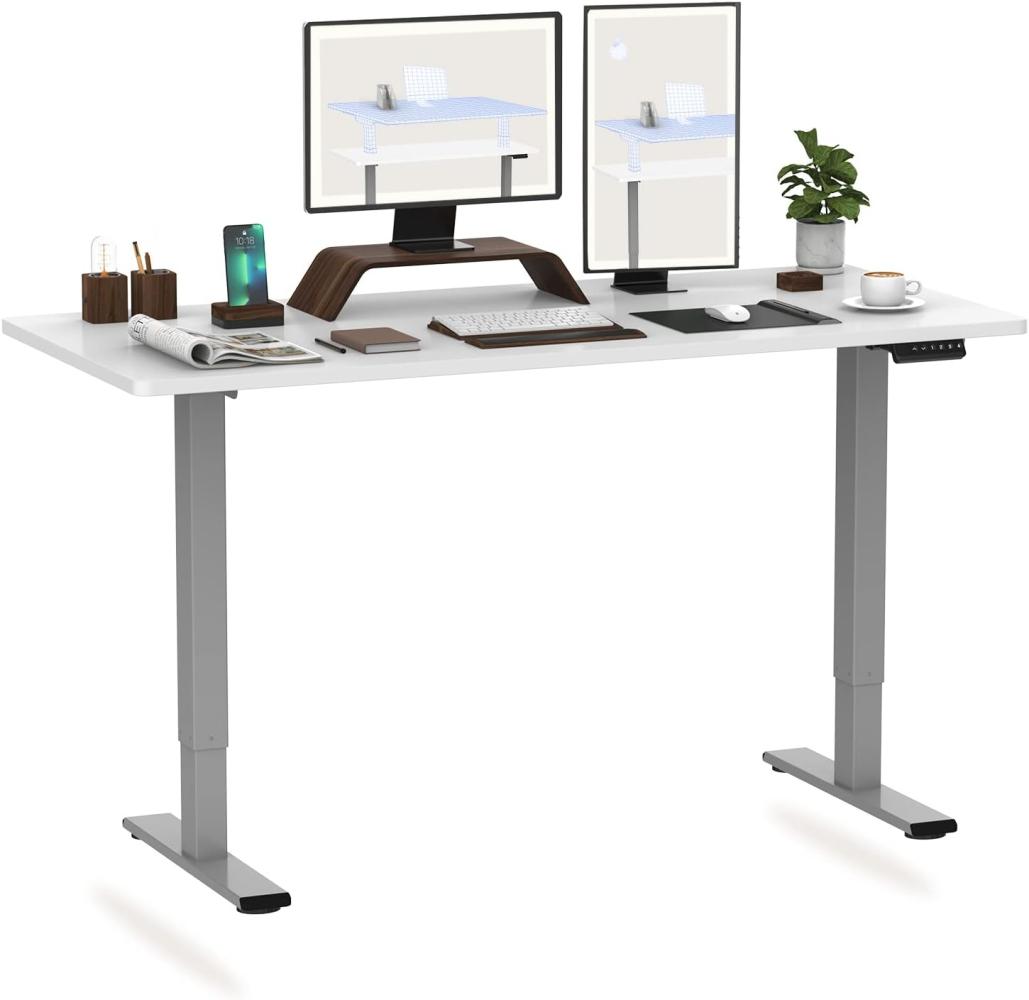 Flexispot Hemera Elektrisch Höhenverstellbarer Schreibtisch mit Tischplatte. Mit Memory-Steuerung und Softstart/-Stop& integriertes Anti-Kollisionssystem (160 x 80 cm, Grau+Weiß) Bild 1