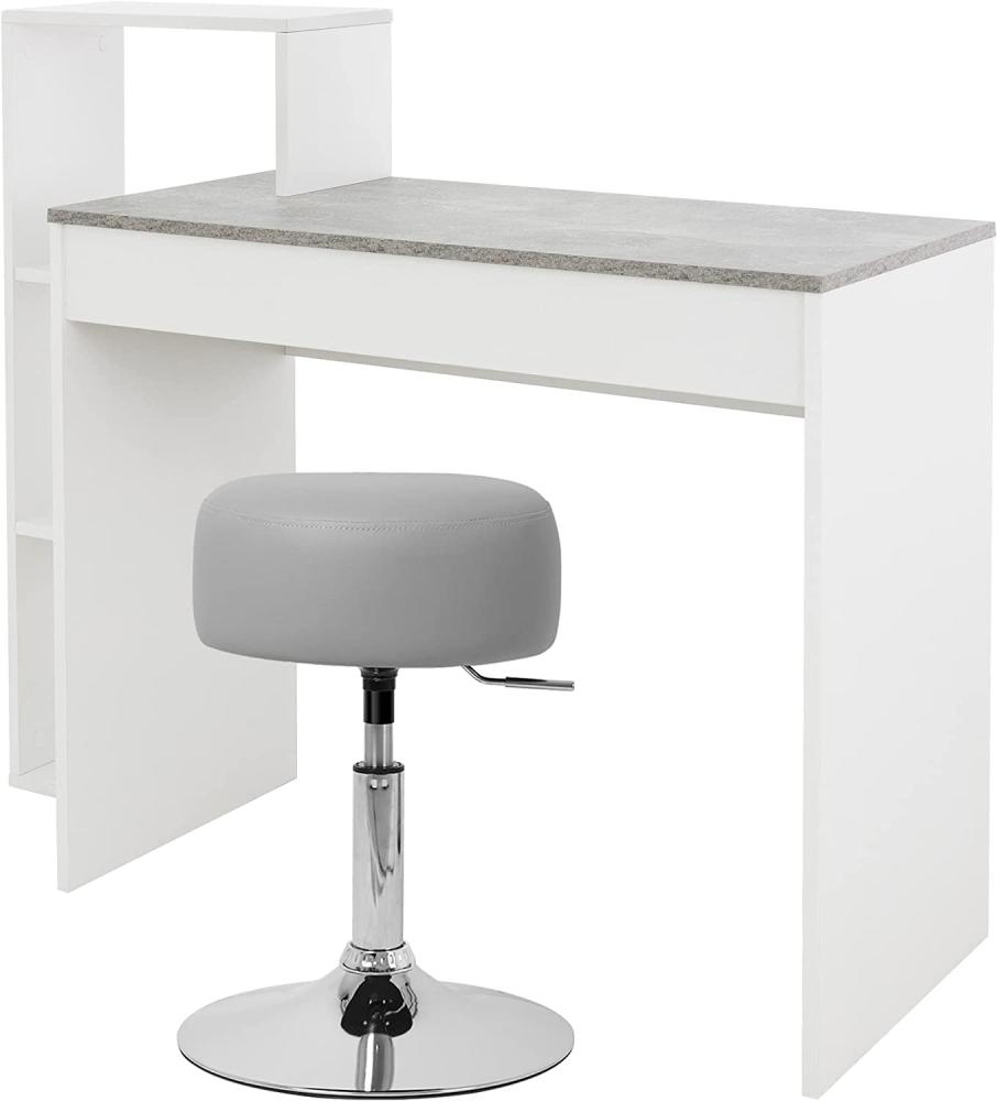 Schreibtisch mit Sitzhocker 110x72x40 cm Weiß/Beton-Optik aus Holz ML-Design Bild 1