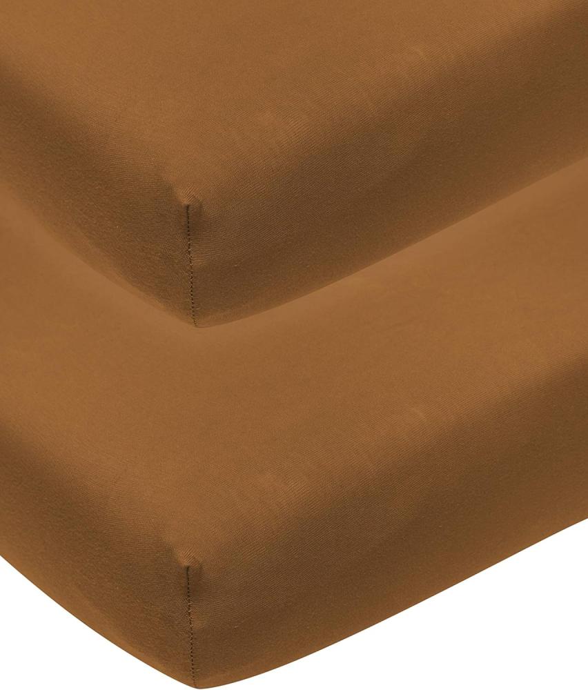 Meyco Baby Uni Spannbettlaken 2er Pack für das Kinderbett (Bettlaken mit weicher Jersey-Qualität, aus 100% Baumwolle, perfekte Passform durch Rundum-Gummizug, atmungsaktiv, Maße: 60 x 120cm), Camel Bild 1