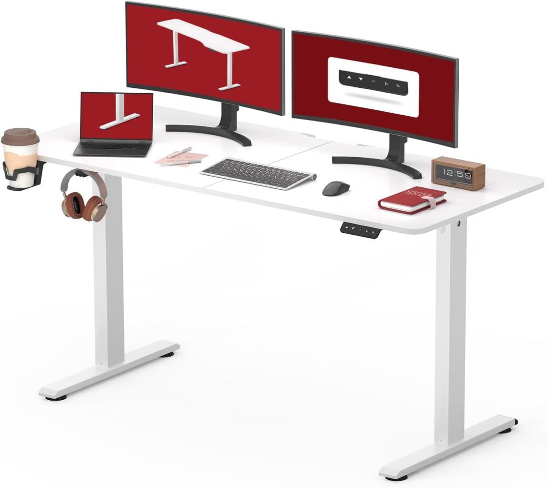 SANODESK Höhenverstellbarer Schreibtisch 140 x 60 cm Schreibtisch Höhenverstellbar Elektrisch Ergonomischer Steh-Sitz Tisch Computertisch für Heimbüro Homeoffice(weiß) Bild 1