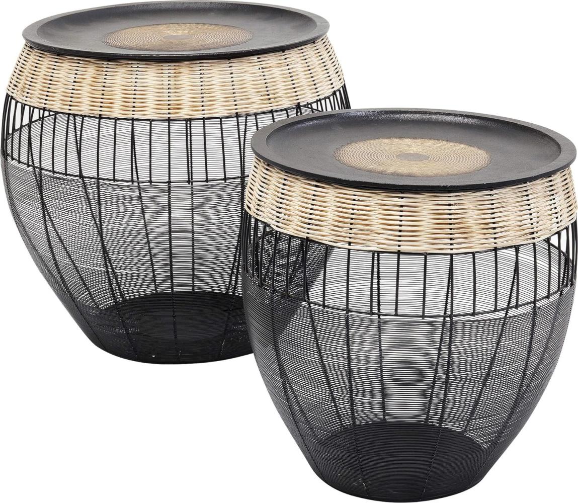 Kare Design Beistelltisch African Drums (2/Set), rundes, modernes Tischset, großer Beistelltisch, Kaffeetisch, Nachttisch, Schwarz -Braun (H/B/T) 42xØ40cm & 48xØ46cm Bild 1