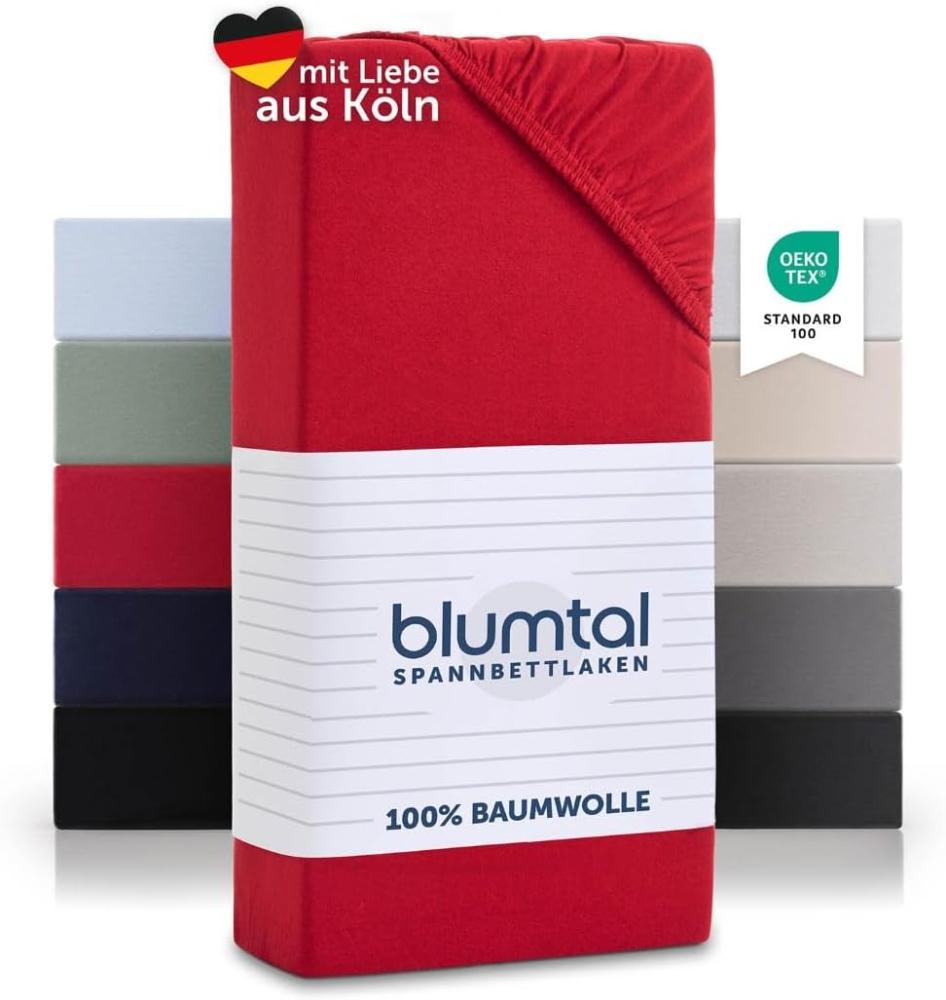 Blumtal® Basics Jersey Spannbettlaken 140x200cm -Oeko-TEX Zertifiziert, 100% Baumwolle Bettlaken, bis 7cm Topperhöhe, Rot Bild 1