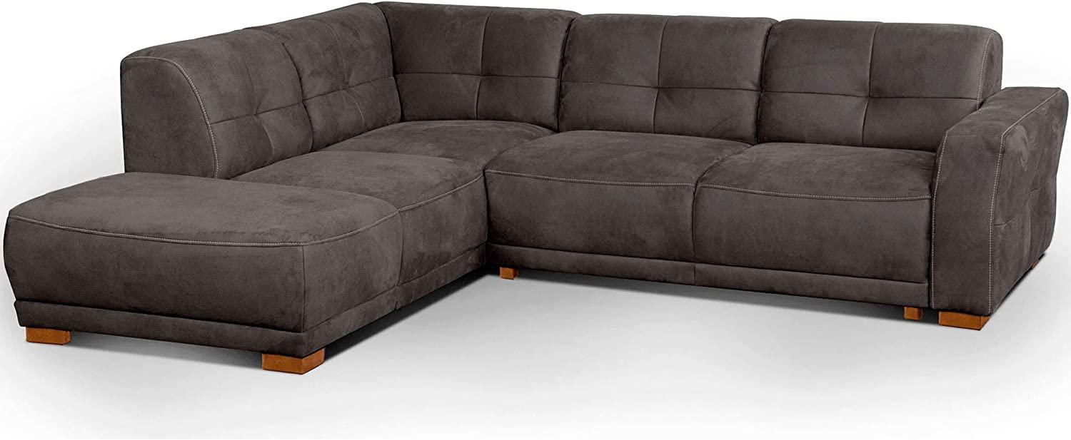 Cavadore Schlafsofa Modeo, mit Federkern, Sofa in L-Form mit Schlaffunktion im modernen Landhausstil, Holzfüße, 261 x 77 x 214, Lederoptik, grau Bild 1