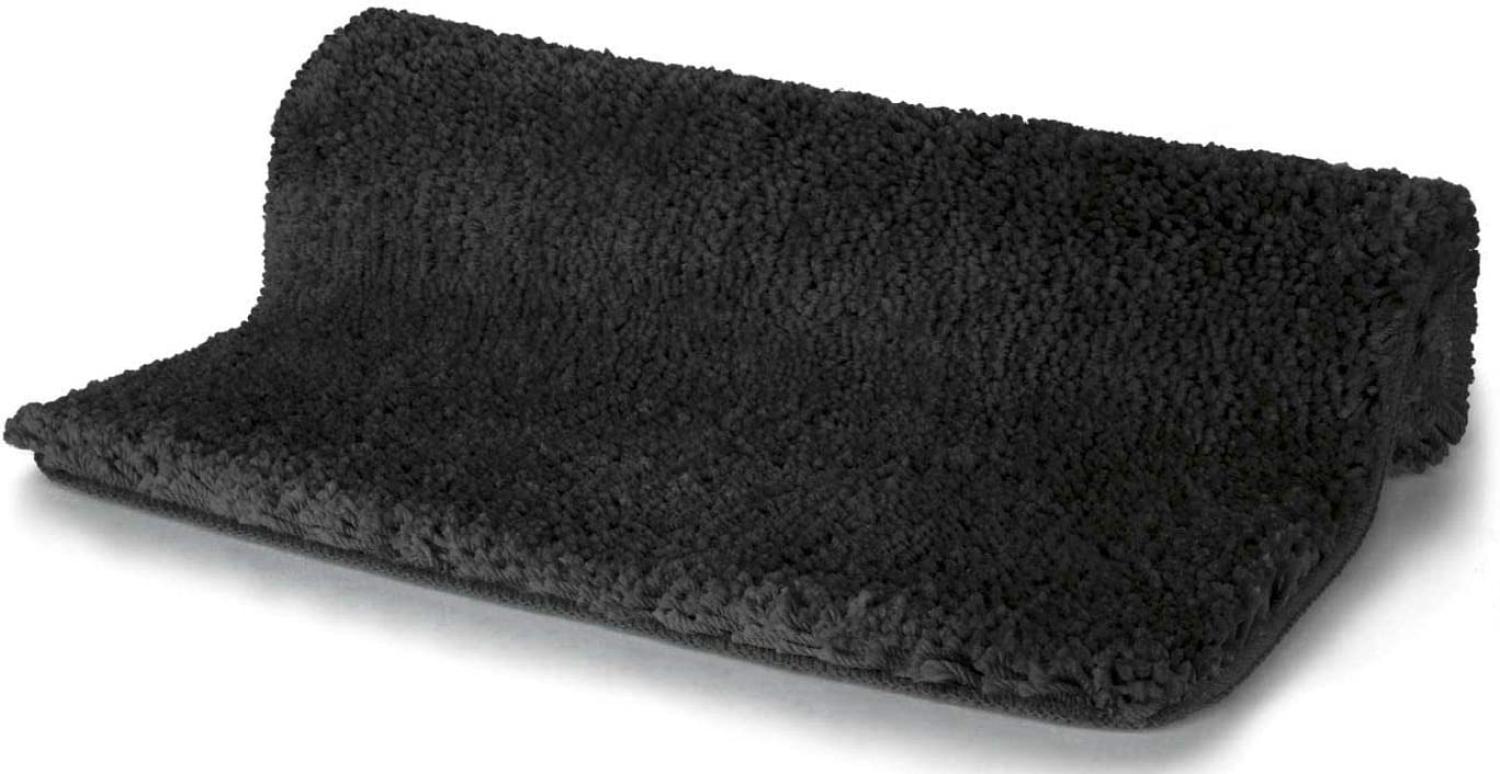 Spirella Badteppich Badematte Duschvorleger Mikrofaser Hochflor | flauschig | rutschhemmend | geeignet für Fußbodenheizung | 60x90 cm | Schwarz Bild 1