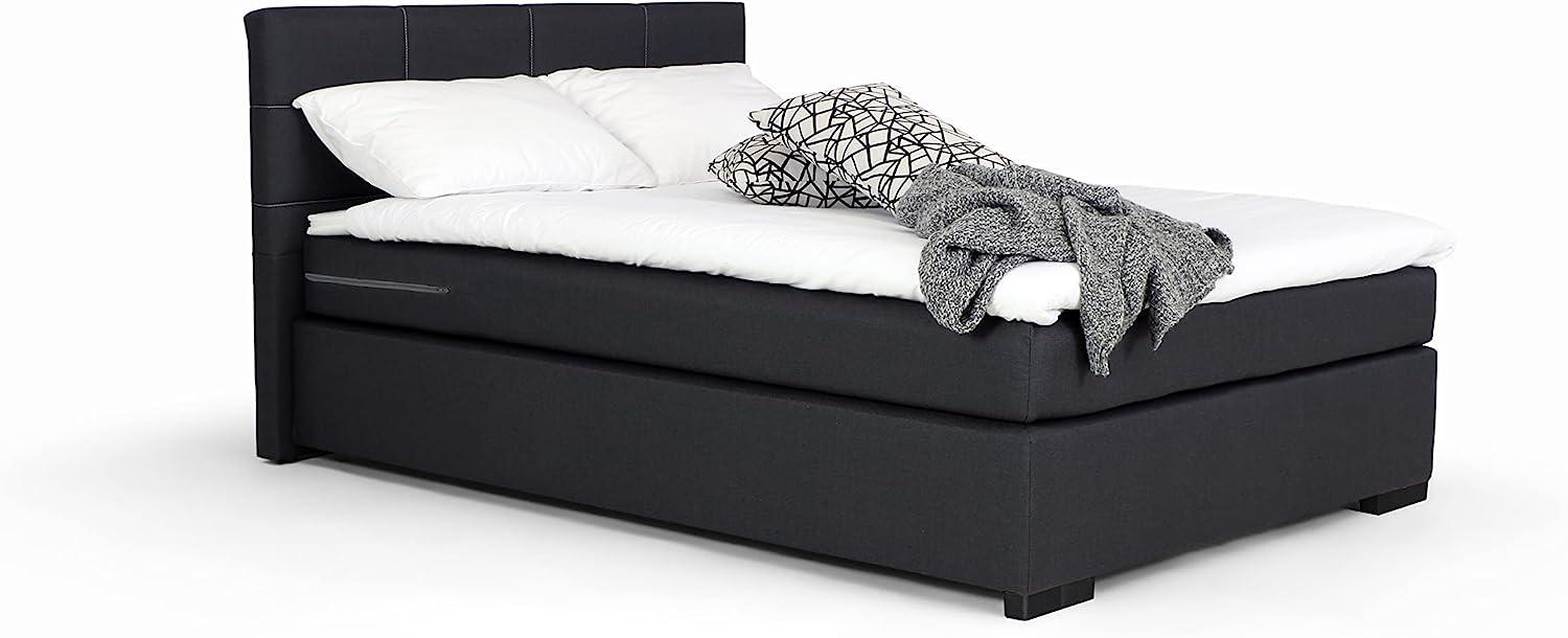 Mivano Beast Boxbett, Komfortables Bett mit Durchgehender Matratze (H3) und Topper, Flachgewebe Jam Schwarz, Liegefläche 120 x 200 cm Bild 1