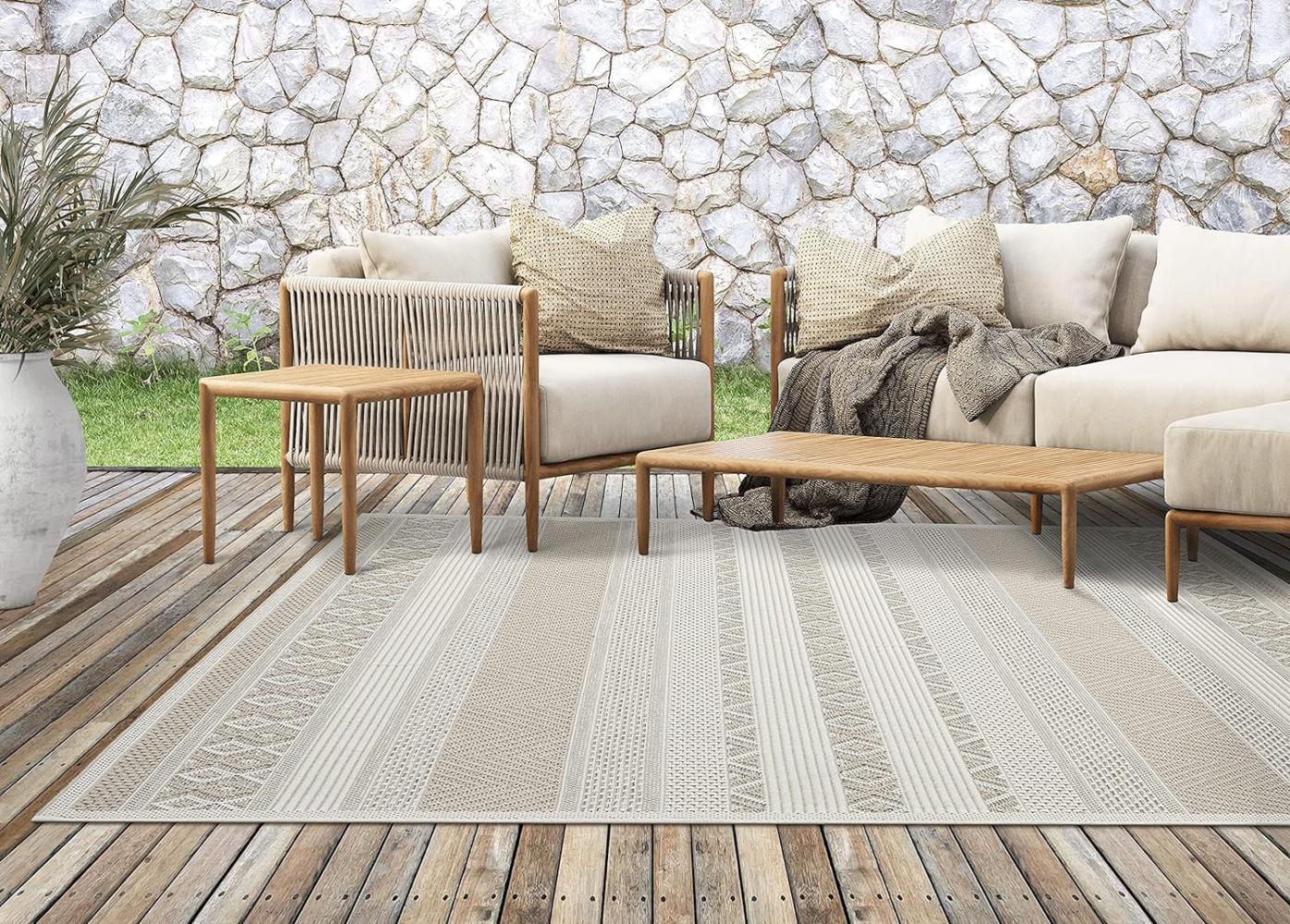 the carpet Calgary - robuster Teppich, Flachgewebe, modernes Design, ideal für Küche und Esszimmer, Vintage-Optik, Boho-Style, besonders flach, auch für den Außenbereich, Beige, 140 x 200 cm Bild 1