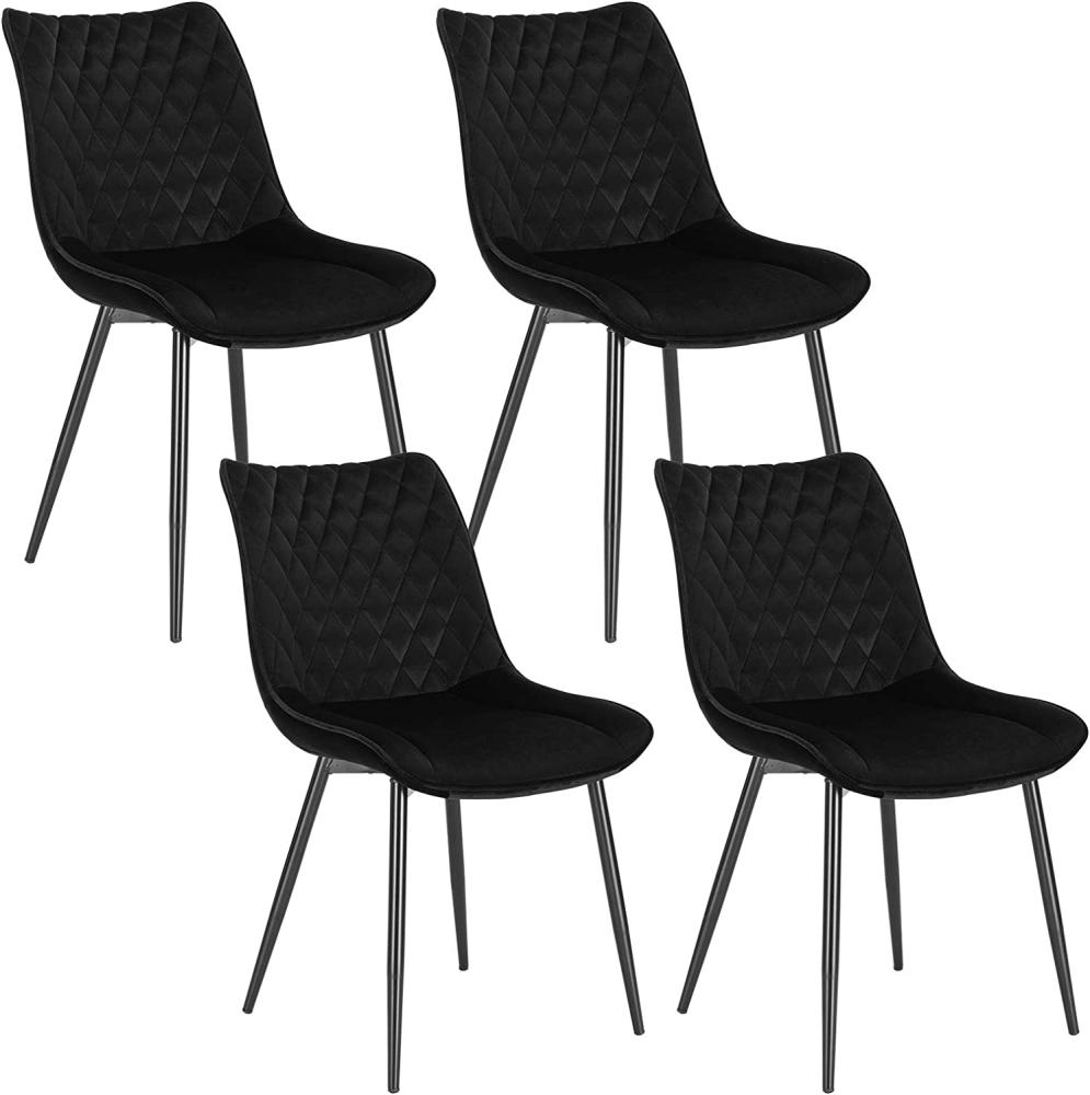 WOLTU 4 x Esszimmerstühle 4er Set Esszimmerstuhl Küchenstuhl Polsterstuhl Design Stuhl mit Rückenlehne, mit Sitzfläche aus Samt, Gestell aus Metall, Schwarz, BH209sz-4 Bild 1