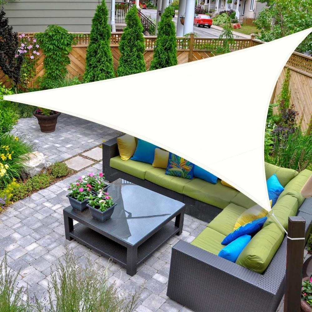 AXT SHADE Sonnensegel Wasserdicht Dreieckig 3x3x3m Wetterschutz Sonnenschutz PES Polyester mit UV Schutz für Terrasse Balkon Garten-Creme(Wir Machen Sondergrößen) Bild 1