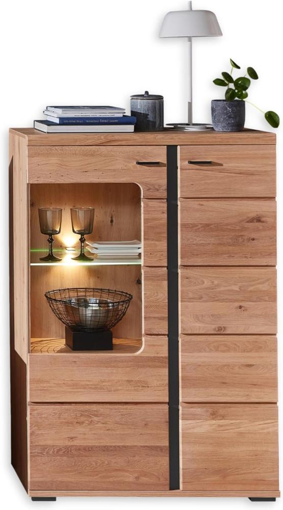 Stella Trading Vitrine in Altesche massiv, Old Artisan Oak Optik FSC-Zertifiziert - Moderner Vitrinenschrank mit LED-Beleuchtung und viel Stauraum - 90 x 134 x 38 cm (B/H/T) Bild 1