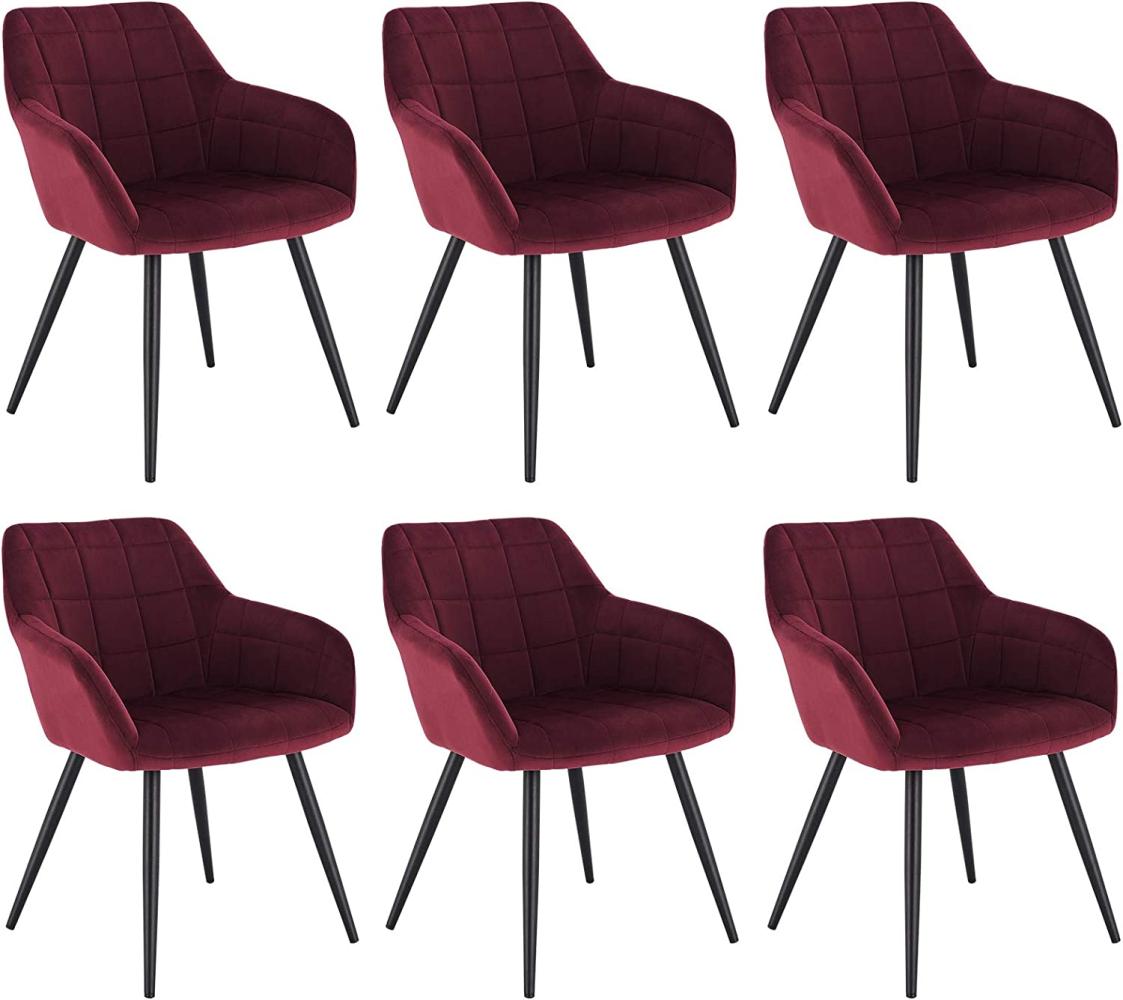 WOLTU 6 x Esszimmerstühle 6er Set Esszimmerstuhl Küchenstuhl Polsterstuhl Design Stuhl mit Armlehne, mit Sitzfläche aus Samt, Gestell aus Metall, Bordeaux, BH93bd-6 Bild 1