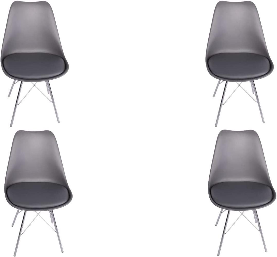 SAM 4er Set Schalenstuhl Lerche, Sitzschale grau, integriertes Kunstleder-Sitzkissen, Stuhl mit Gestell aus Chrom, Esszimmerstuhl im skandinavischen Stil Bild 1