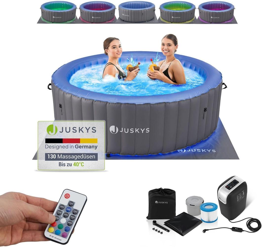Juskys Whirlpool Palmira für bis zu 6 Personen - Outdoor Indoor Pool aufblasbar & mit LED - 2 m Aussenwhirlpool - Spa Hot Tub rund - Grau Bild 1
