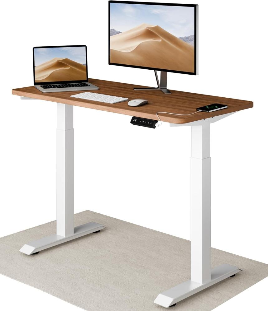 Höhenverstellbarer Schreibtisch (120 x 60 cm) - Sitz- & Stehpult mit Ladebuchsen - Schreibtisch Höhenverstellbar Elektrisch Touchscreen & Stahlfüßen - Schreibtisch Höhenverstellbar von Desktronic Bild 1