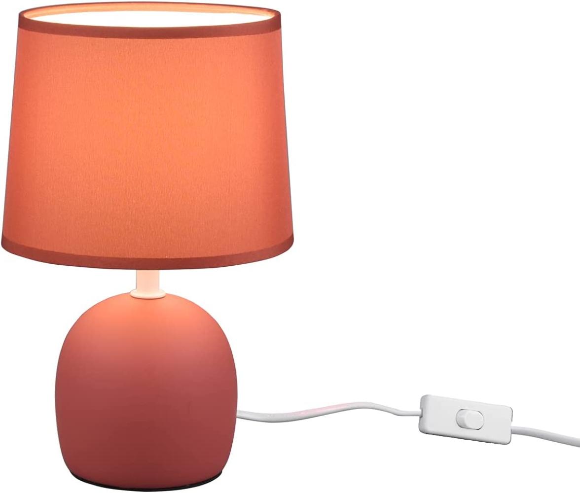 LED Tischleuchte Keramikfuß & Stoffschirm Orange, Ø16cm Höhe 26cm Bild 1