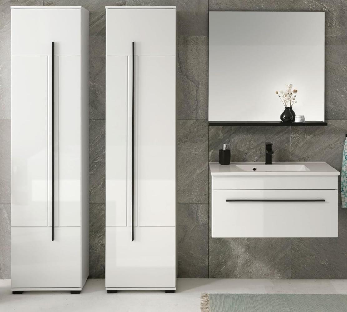 Badmöbel Set 5-teilig Design-D mit Waschbecken in Hochglanz weiß 190 x 200 cm, mit Waschbecken Bild 1