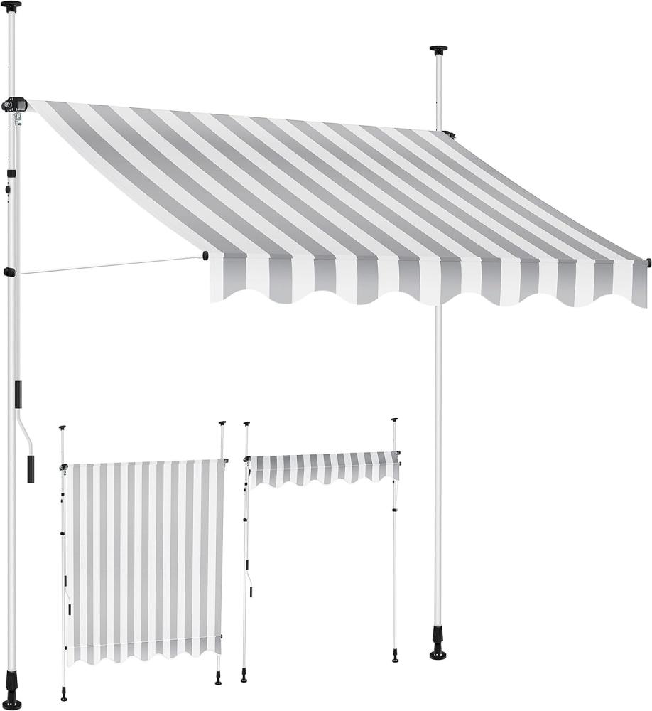 KESSER® Klemmmarkise mit Handkurbel Balkon, Balkonmarkise ohne Bohren, UV-beständig höhenverstellbar wasserabweisend , Sonnenschutz, Terrassenüberdachung , einfache Montage 350cm, Weiß-Grau Bild 1