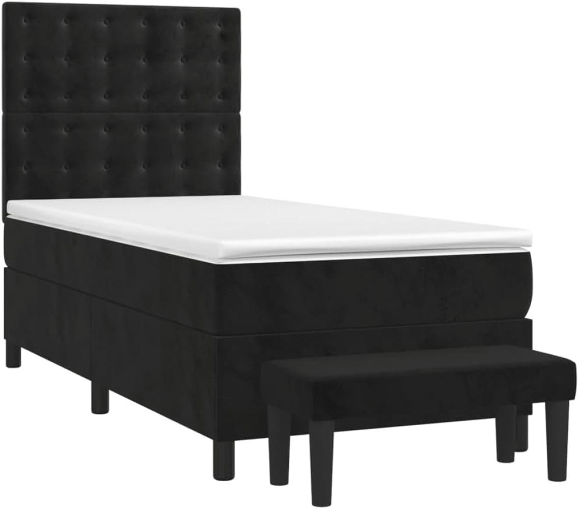 vidaXL Boxspringbett mit Matratze Schwarz 100x200 cm Samt Bild 1