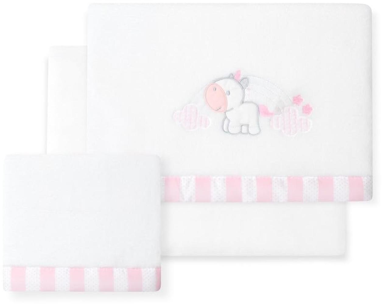 INTERBABY · Fleece-Plüsch-Bettlaken-Set für Babybett "Unicornio Nube" weiß rosa · 3- Teilig Winter -Bettwäsche-Set für Babywiege Bild 1