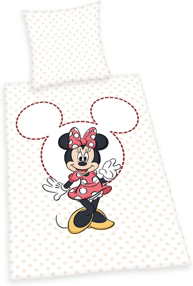 2tlg Disney Minnie Mouse Bettwäsche 100% Baumwolle Bettwäscheset Set Maus weiss Bild 1
