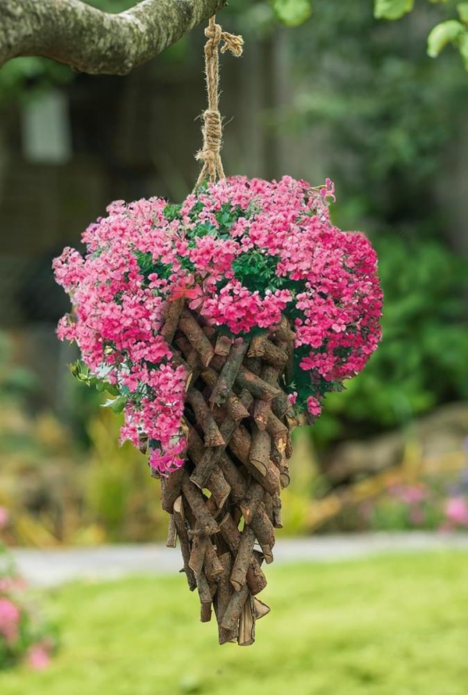 Pflanzenampel aus Rattan, braun, Ø 20 cm, Blumenampel für Drinnen & Draußen, Hängeampel für Balkon & Garten, Hängeblumentopf, Gartendeko zum Aufhängen Bild 1