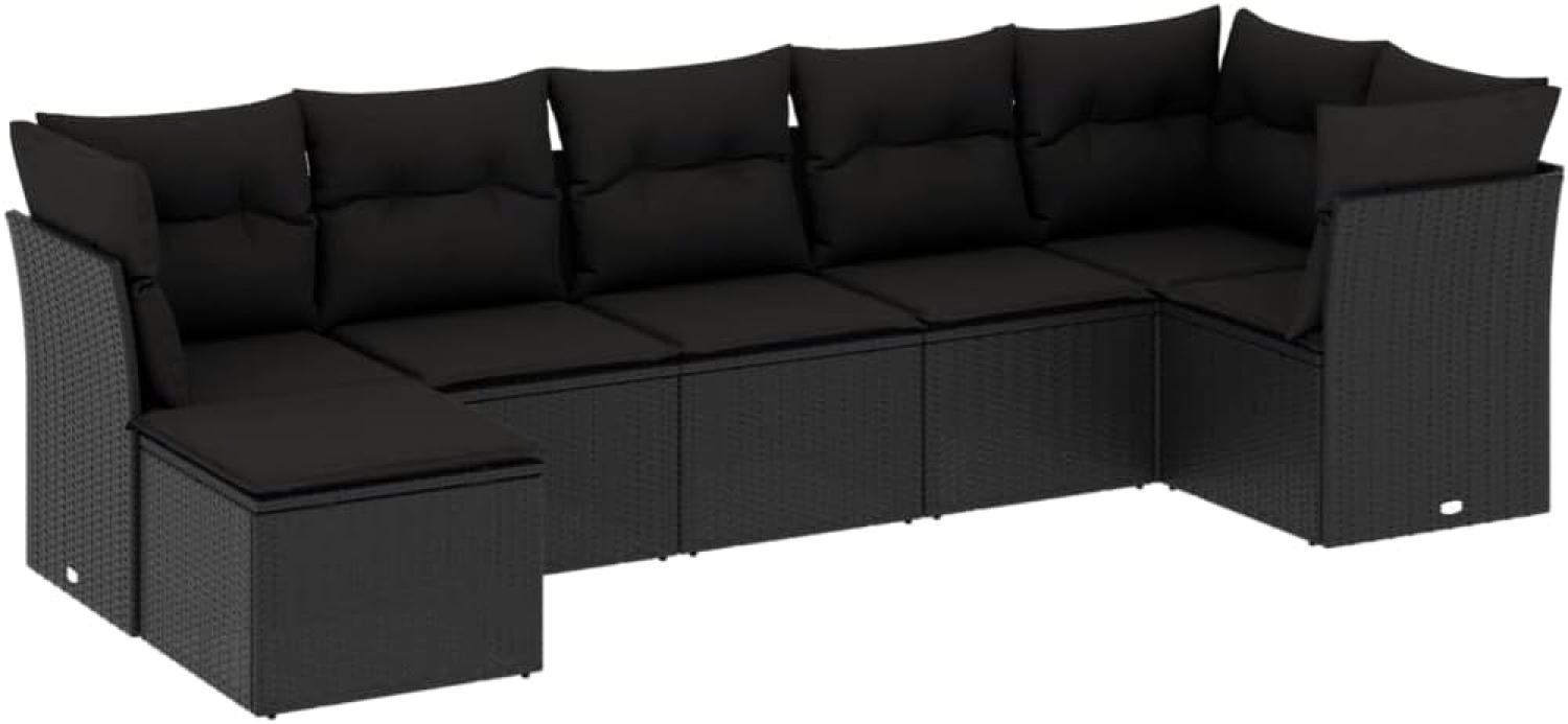 vidaXL 7-tlg. Garten-Sofagarnitur mit Kissen Schwarz Poly Rattan Bild 1