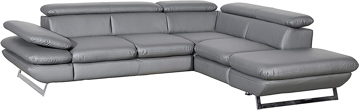 Mivano Ecksofa Prestige / Couch in L-Form mit Ottomane / Kopfteile und Armteil verstellbar / 265 x 74 x 223 / Kunstleder, dunkelgrau Bild 1