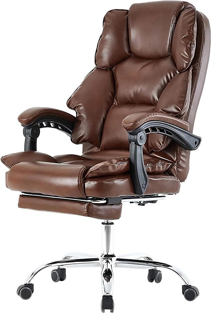 Bürostuhl mit Fußstütze und flexiblen 3-Punkt-Armlehnen - Schreibtischstuhl im Lederoptik - ergonomischer Bürostuhl mit einer verstellbaren Rückenlehne für gesündere Sitzhaltung Dunkelbraun Bild 1