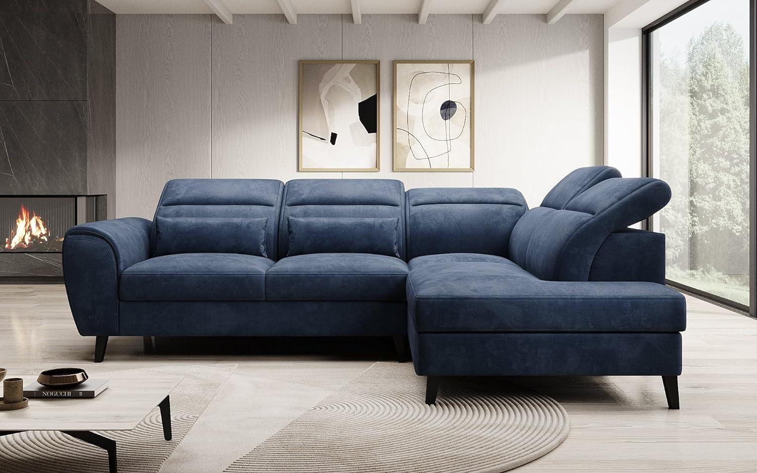 Designer Sofa Nobile mit verstellbarer Rückenlehne Samt Blau Rechts Bild 1