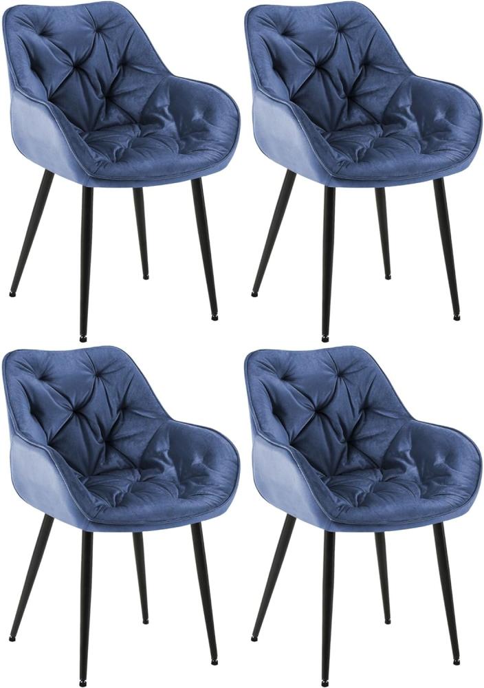 CLP 4er Set Stuhl Tanna Samt I Gesteppter Polsterstuhl I Esszimmerstuhl Mit Bodenschonern, Farbe:blau Bild 1