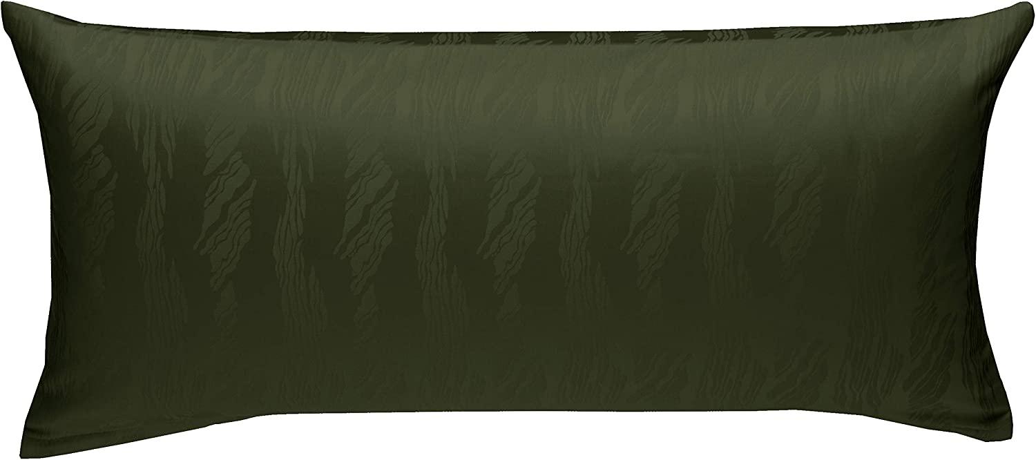 Bettwaesche-mit-Stil Mako Satin Damast Bettwäsche Waves dunkelgrün (oliv) Kissenbezug 40x80cm Bild 1
