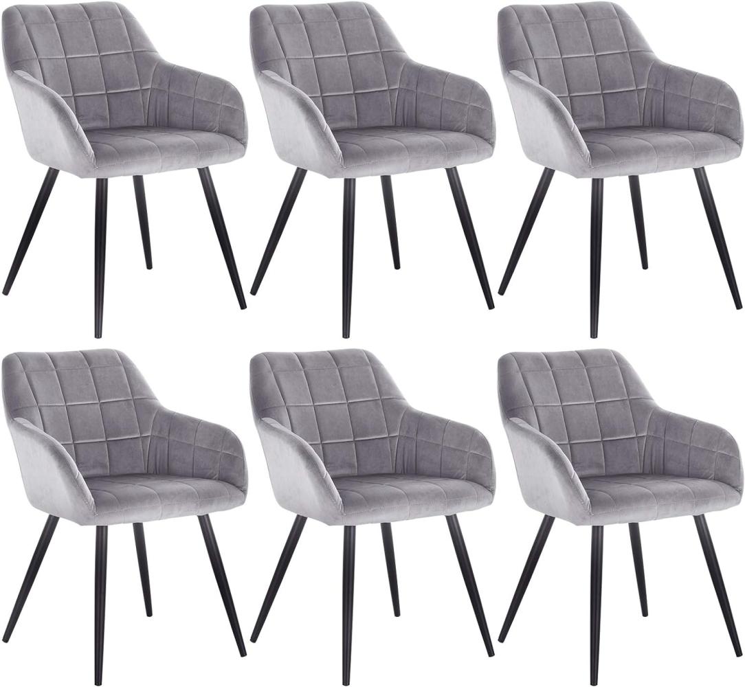 WOLTU 6 x Esszimmerstühle 6er Set Esszimmerstuhl Küchenstuhl Polsterstuhl Design Stuhl mit Armlehne, mit Sitzfläche aus Samt, Gestell aus Metall, Grau, BH93gr-6 Bild 1