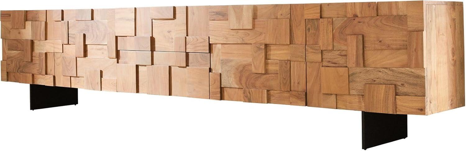 Lowboard Puzzle 260 cm 4 Türen 2 Schubfachächer Akazie Natur Fuß schwebend Metall schwarz Bild 1