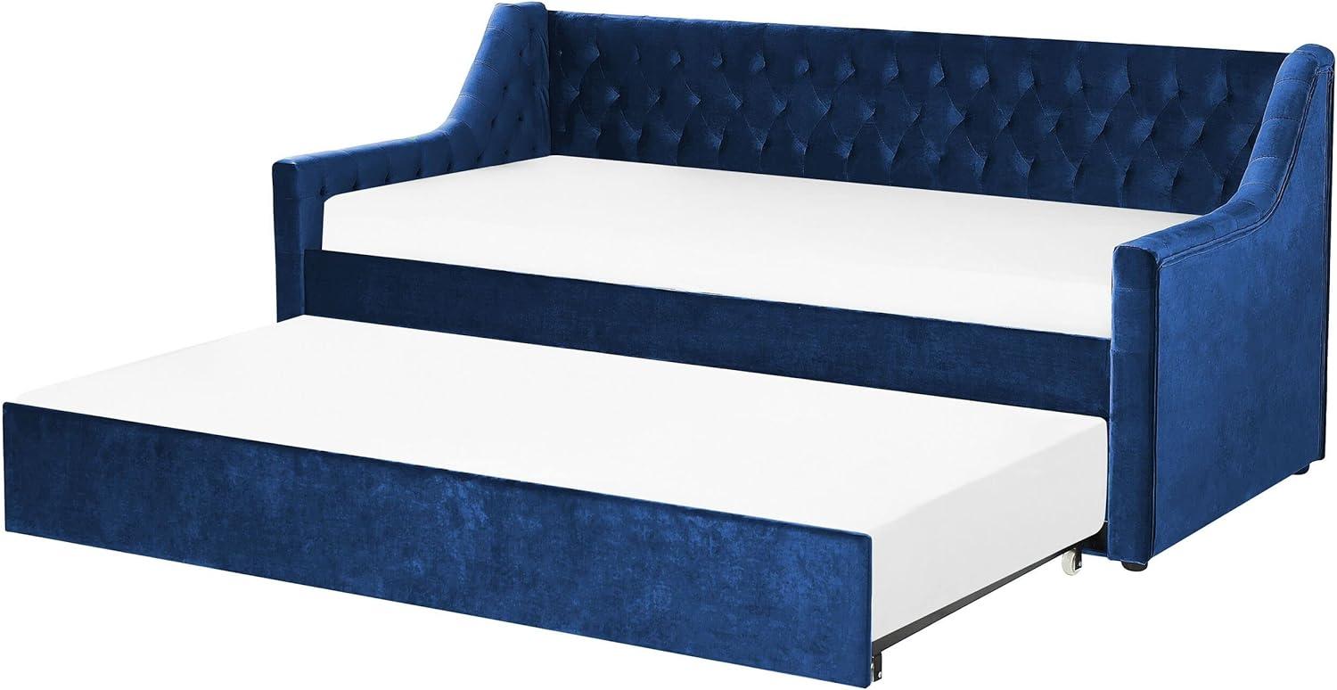 Tagesbett 'MONTARGIS' ausziehbar aus Samtstoff mit Lattenrost Blau Bild 1