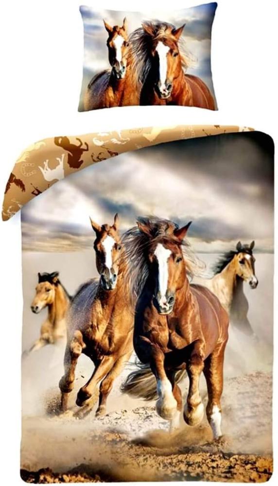 Pferd Pferde braun Horse Riding Set Bett, Bettbezug 140 x 200 Einzelbett 100% Baumwolle Bettwäsche Bild 1