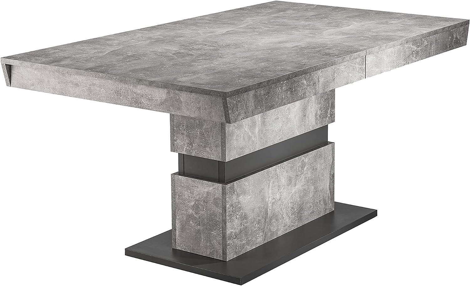 Esszimmertisch /Küchen-Tisch 160 cm mit Auszugsfunktion auf 215 cm /Auszugstisch Light Atelier Beton-Optik grau /Esstisch ausziehbar mit Einlegeplatte /160-215x90x75cm (LxBxH) Bild 1