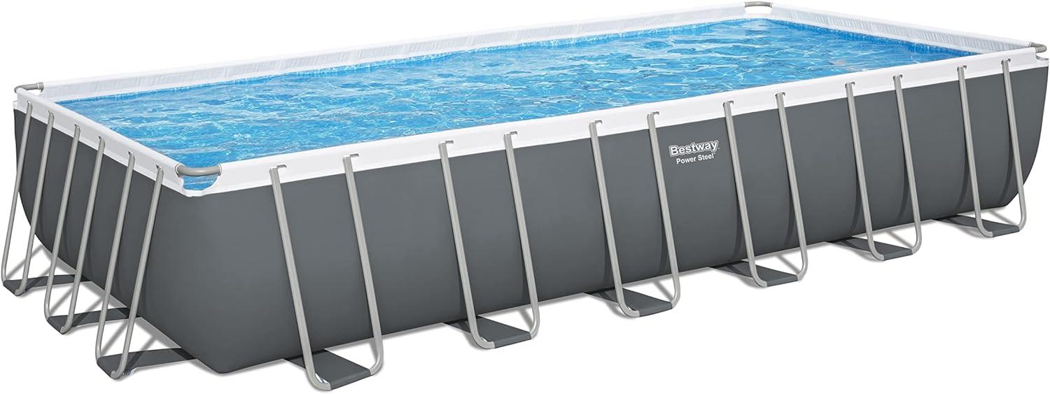 Bestway Power Steel Frame Pool Komplett-Set mit Filterpumpe 732 x 366 x 132 cm, grau, eckig Bild 1