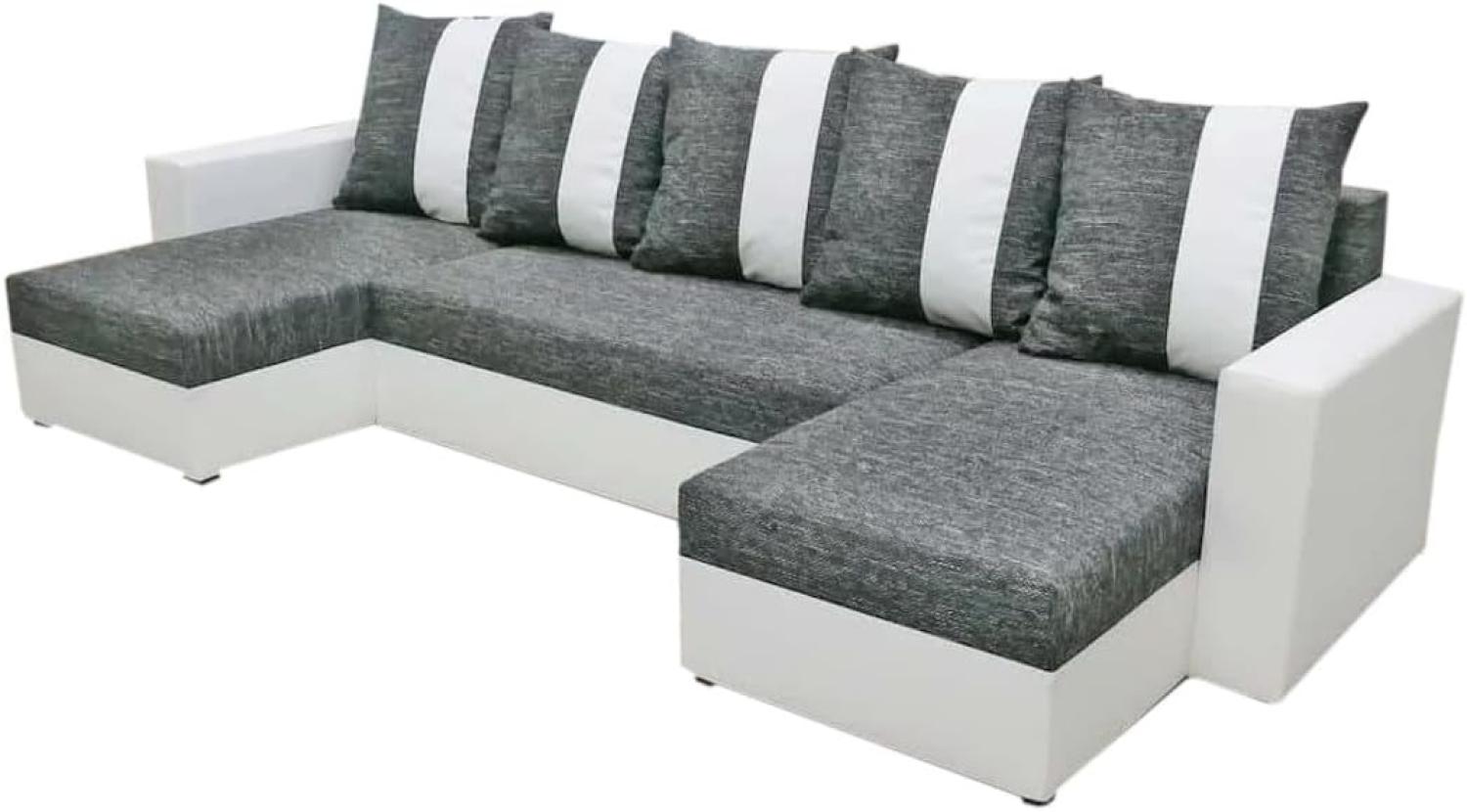 Sofa mit Schlaffunktion in U-Form GRASSA, 303x140, Kornet 02/Dolaro 511 weiß Bild 1